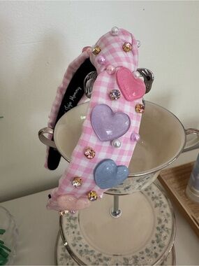 Girls Poppyland Kids Pink Gingham Heart Embellished Headband